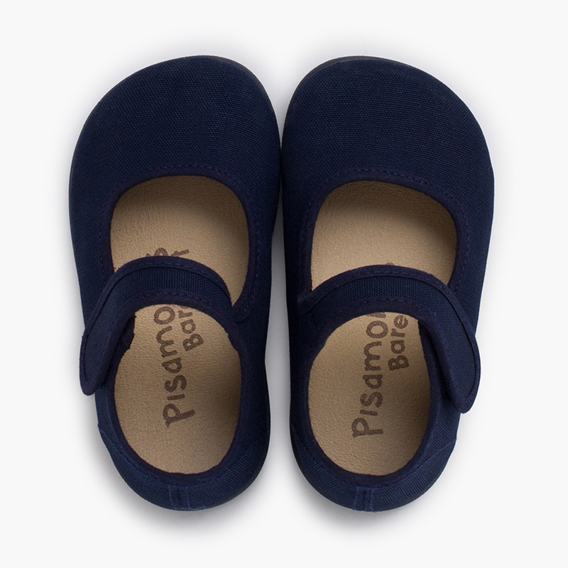 Barefoot-Mary-Janes aus Leinwand mit breitem Verschluss Marineblau