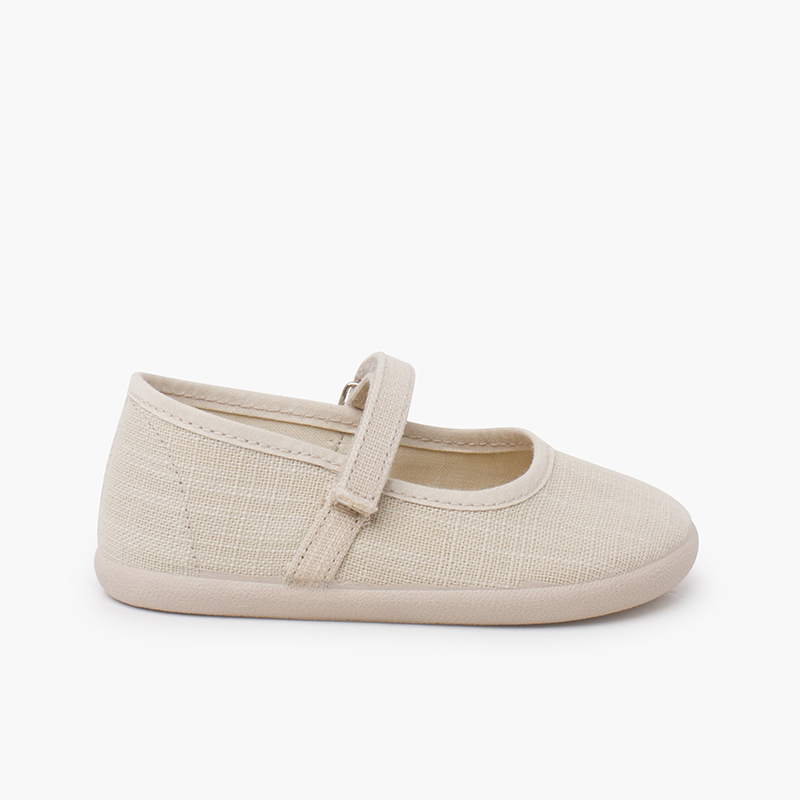 Barefoot-Mary-Janes leichtem Leinen Klettverschluss Roh