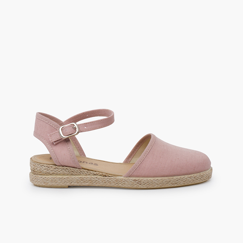 Keilabsatz-Espadrilles aus feinem Leinen Pastellrosa