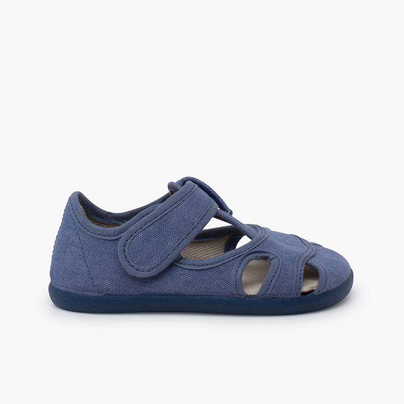 Barefoot-Sandalen aus gewaschener Canvas für Jungen Jeansblau