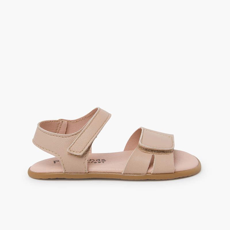 Barefoot-Ledersandalen verstellbarem Vorderblatt Beige