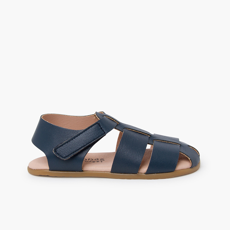 Barefoot-Sandalen Riemen Leder Marineblau