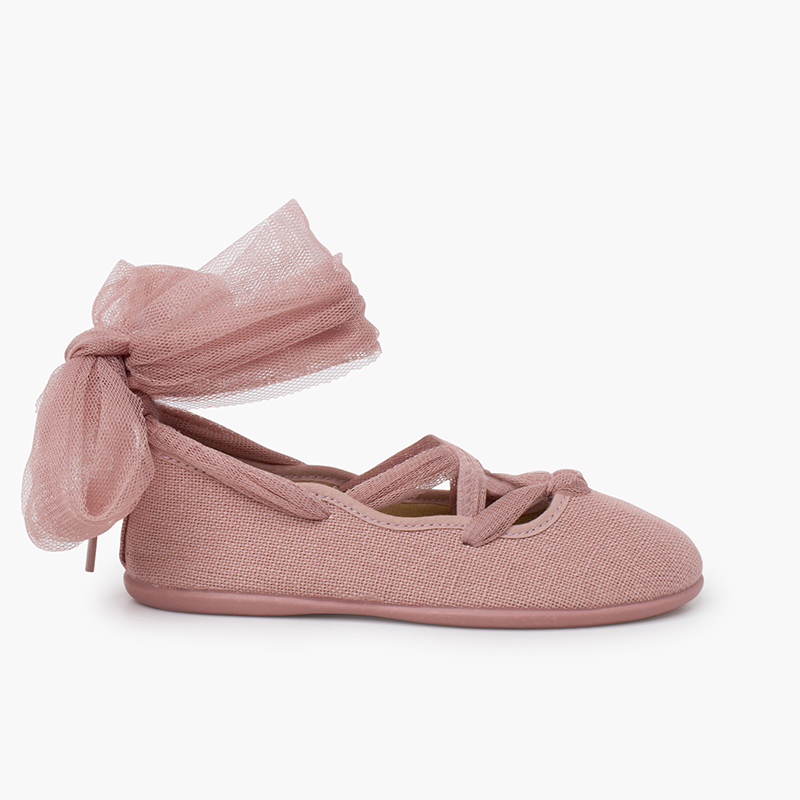 Leinen-Ballerinas gekreuzten Tüllbändern Altrosa