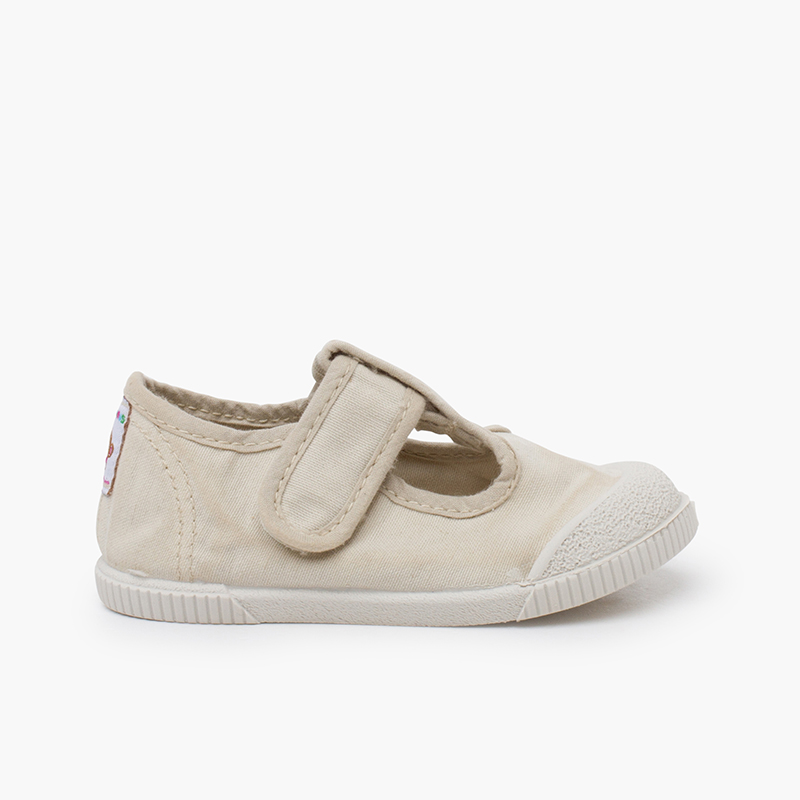 Barefoot T-bar Shoes aus Baumwollstoff hafer