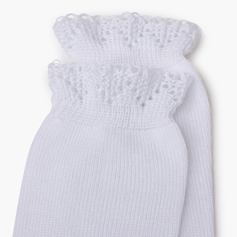 Hohe Socken Lochmuster-Bündchen Weiß