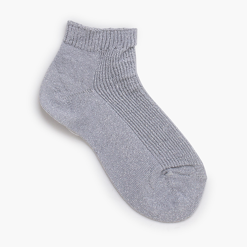 Gerippte Knöchelsocken Metallfaden Silber