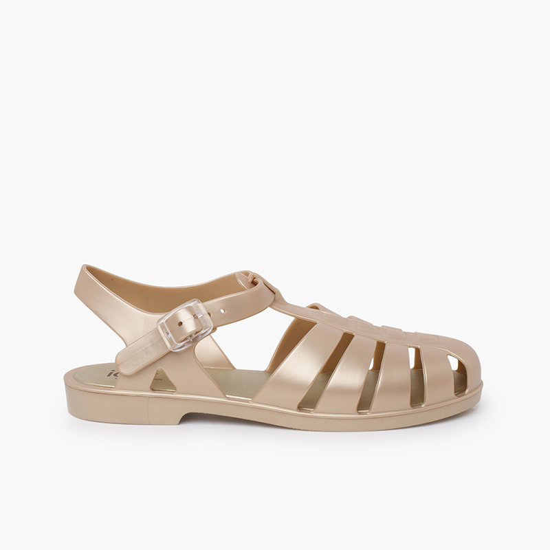 Klassische Biarritz-Metallik-Strandsandalen Champagner