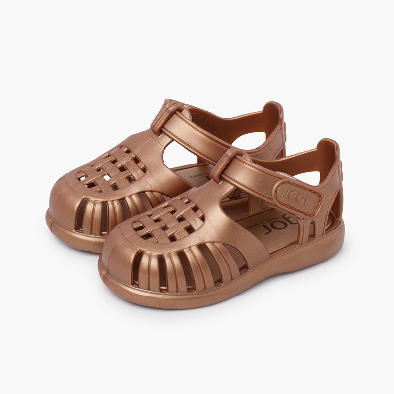 Tobby-Metallic-Strandsandalen Klettverschluss Bronze