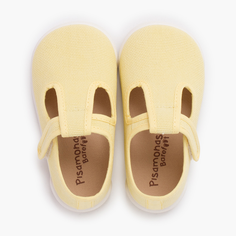 Barefoot-Riemchenschuhe rustikalem Canvas Klettverschluss  Zitrone