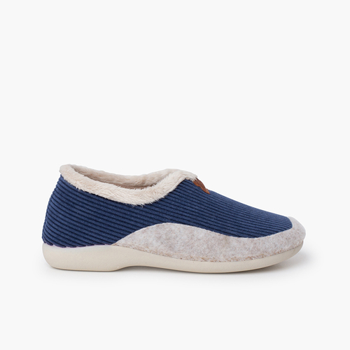 Hausschuhe aus Cordstoff mit flauschigem Futter Marineblau