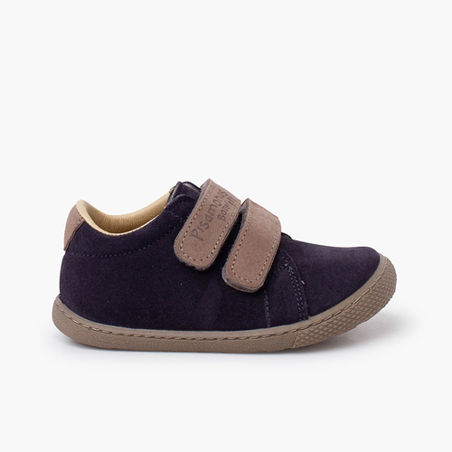 Barfuß-Sneaker mit doppeltem Klettverschluss aus Veloursleder Marine Streifen Grau