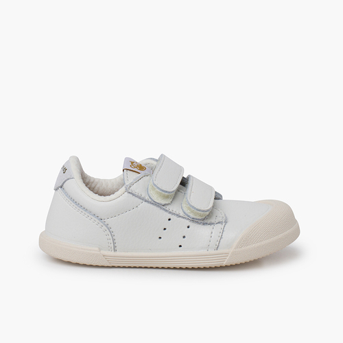 Leder-Sneaker im Tennis-Stil barfuß Weiß