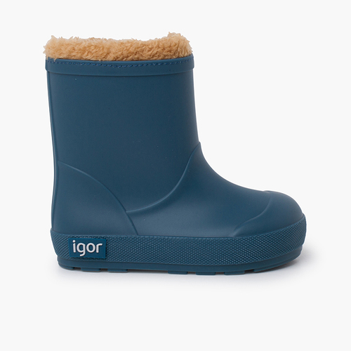 Barfuß-Regenstiefel mit flauschigem Futter Ölblau