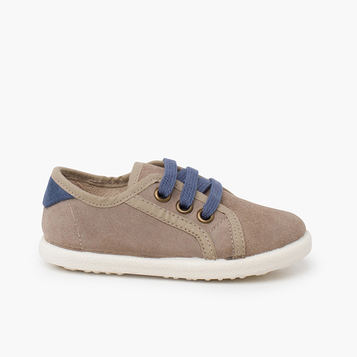 Kombinierte Sneakers aus Veloursleder Stein