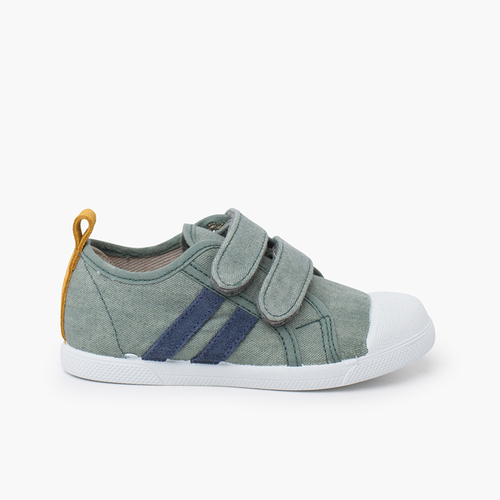Weiche Sneakers aus kombinierter Öko-Baumwolle Eukalyptusgrün