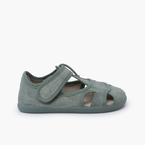 Barefoot-Sandalen aus gewaschener Canvas für Jungen Grün
