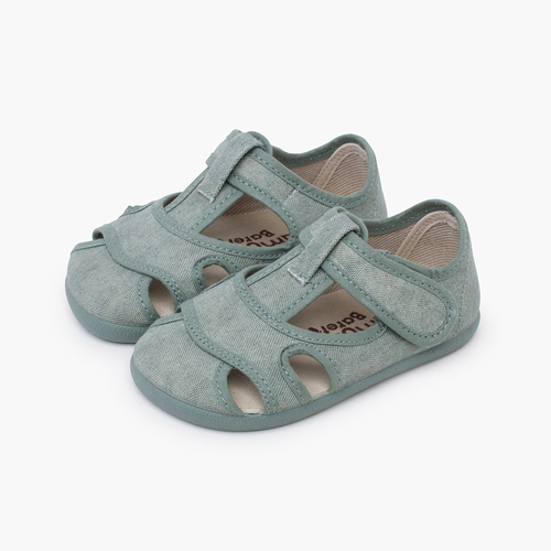Barefoot-Sandalen aus gewaschener Canvas für Jungen Grün
