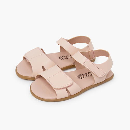 Barefoot-Ledersandalen verstellbarem Vorderblatt Rosé Nude