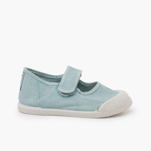 Barefoot-Mary-Janes aus gewaschener Leinwand Aquamarin