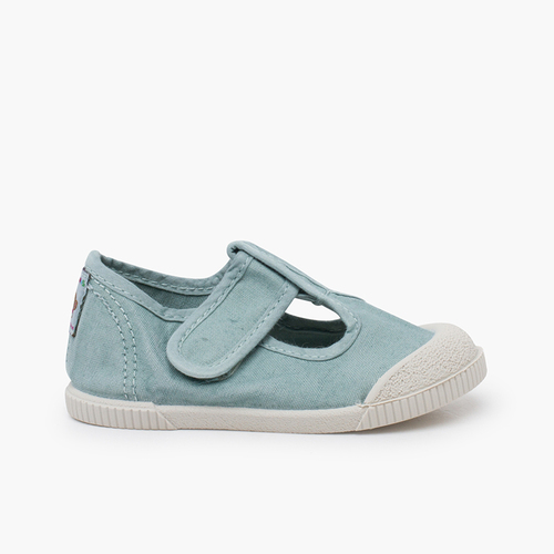 Barefoot T-bar Shoes aus Baumwollstoff Aquamarin