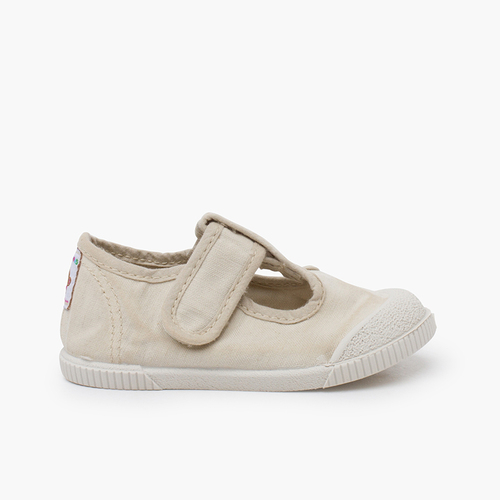 Barefoot T-bar Shoes aus Baumwollstoff hafer