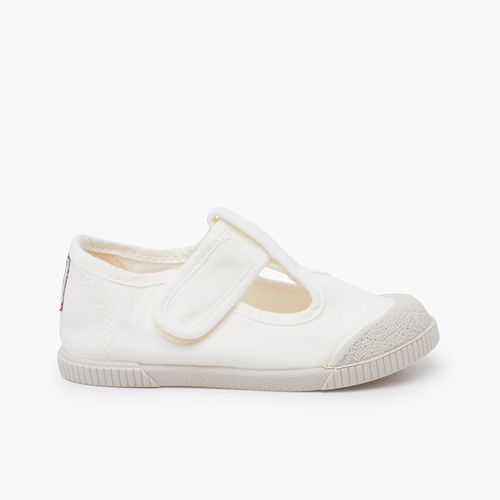 Barefoot T-bar Shoes aus Baumwollstoff Weiß