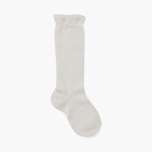 Hohe Socken Lochmuster-Bündchen Sahne