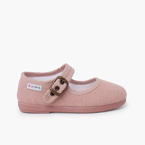 Flexible Leinen-Mary Janes Schnalle Zartrosa