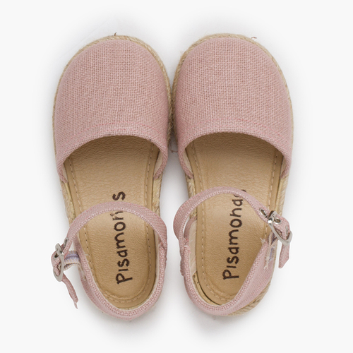 Leinen-Espadrilles flacher Sohle Schnalle Zartrosa