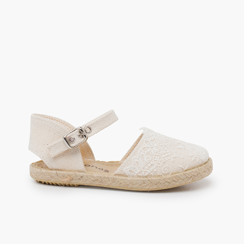 Mädchen-Espadrilles mit Stickerei für Zeremonien Roh