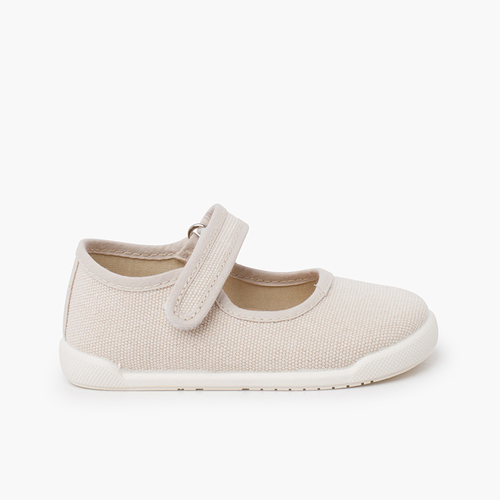 Barefoot-Mary-Janes rustikalem Canvas Klettverschluss Roh