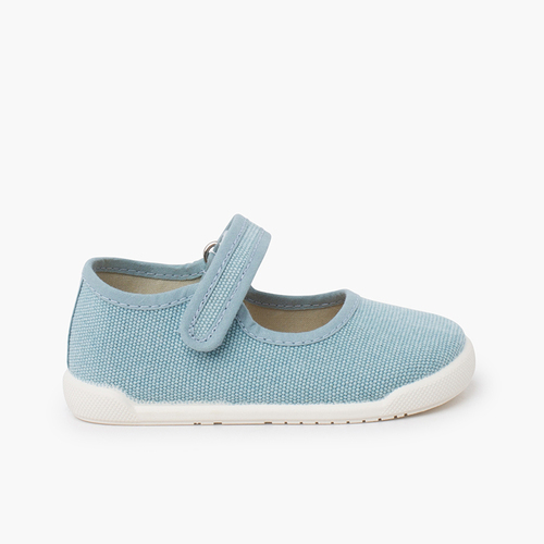 Barefoot-Mary-Janes rustikalem Canvas Klettverschluss Türkis