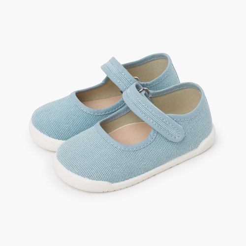Barefoot-Mary-Janes rustikalem Canvas Klettverschluss Türkis