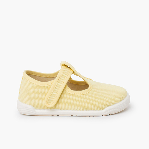 Barefoot-Riemchenschuhe rustikalem Canvas Klettverschluss  Zitrone