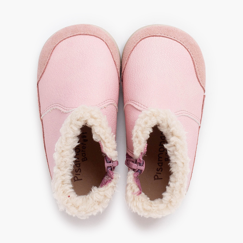 Barefoot-Stiefel Kunstleder Lammfellkragen Rosa