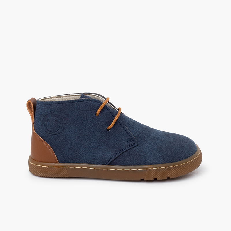 Jungen Barfußstiefel Schnürsenkel Lederferse Marineblau