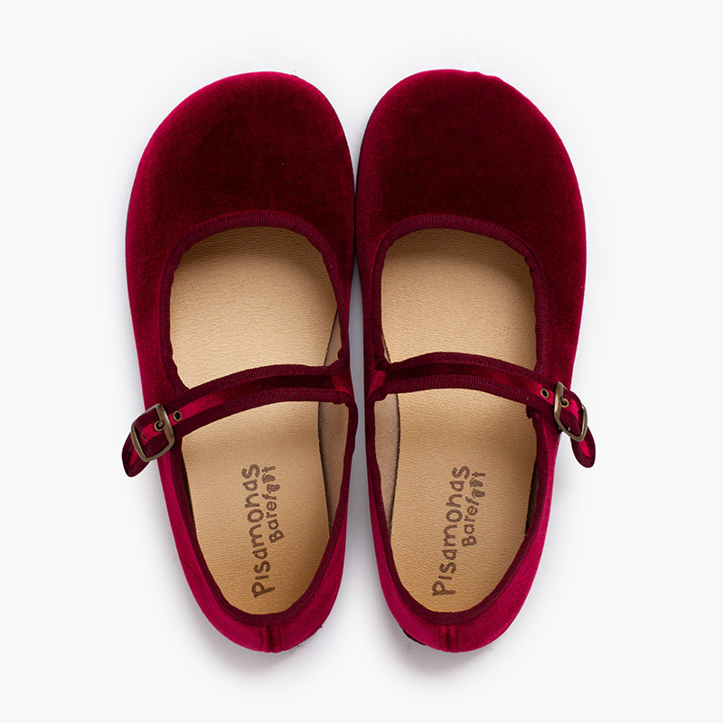 Damen-Barfuß-Mary Janes Samt Schnalle Bordeaux