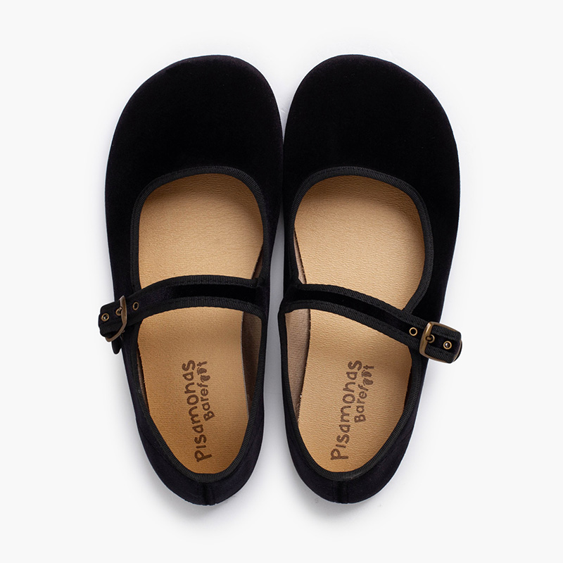 Damen-Barfuß-Mary Janes Samt Schnalle Schwarz