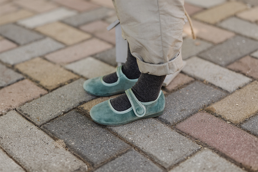 Velvet Mary Janes Klettverschluss Knopf