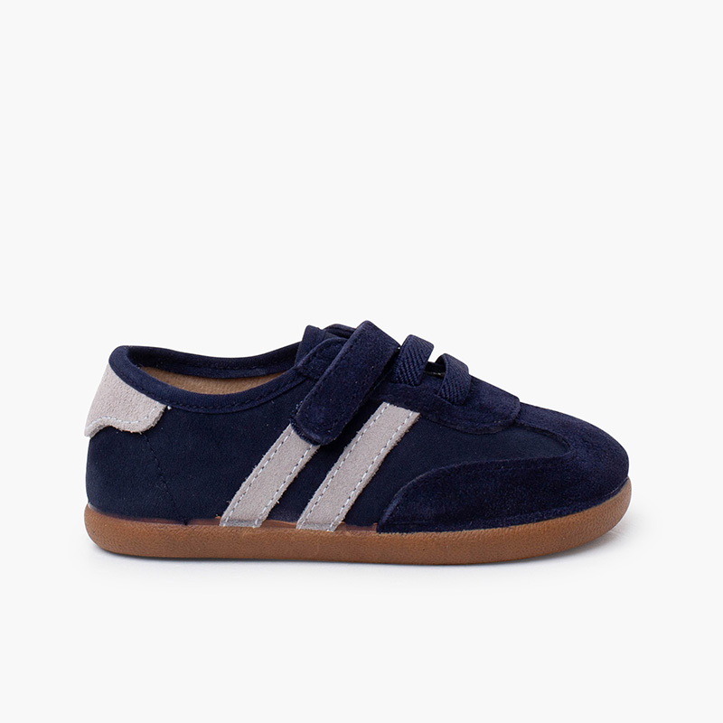 Barefoot-Sneaker seitlichen Streifen Klettverschluss Marineblau