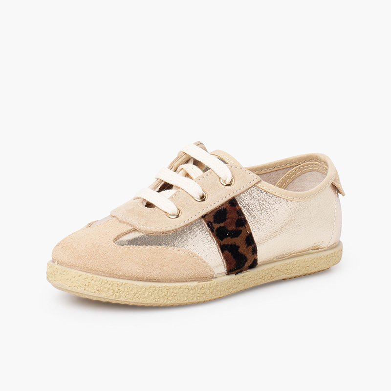 Mädchensneaker Schnürsenkeln metallischen Details Gold