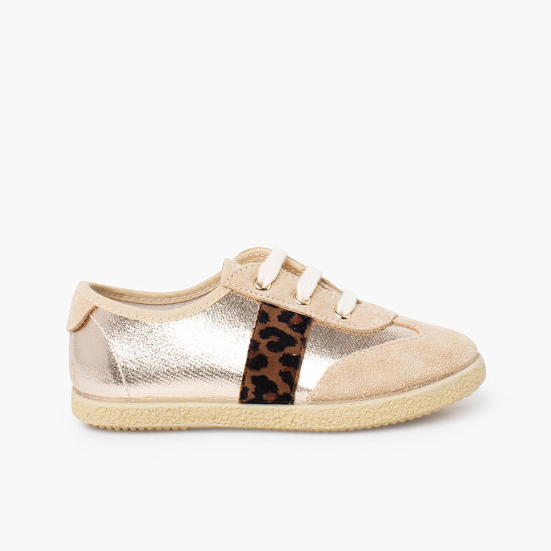 Mädchensneaker Schnürsenkeln metallischen Details Gold