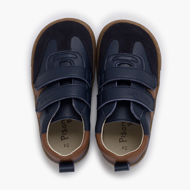 Barfuß Kindersneaker Seitenstreifen Marineblau