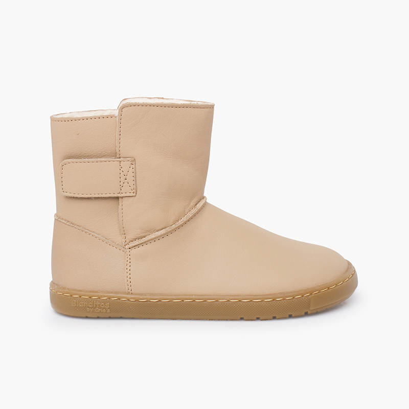 Mädchen-Barefoot-Stiefel Leder Klettverschluss Sand