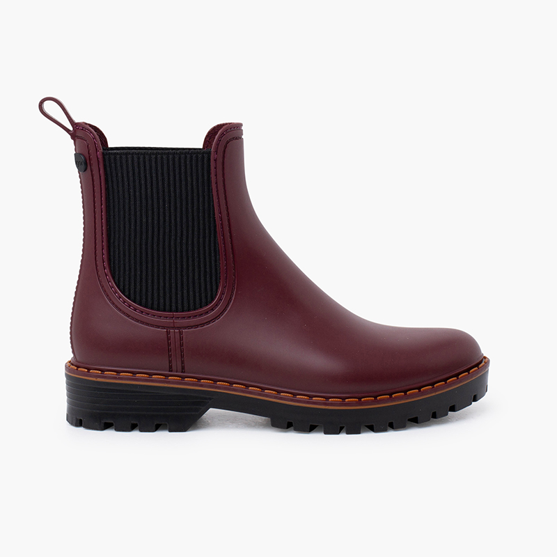 Damen-Gummistiefeletten Track-Sohle tri Bordeaux