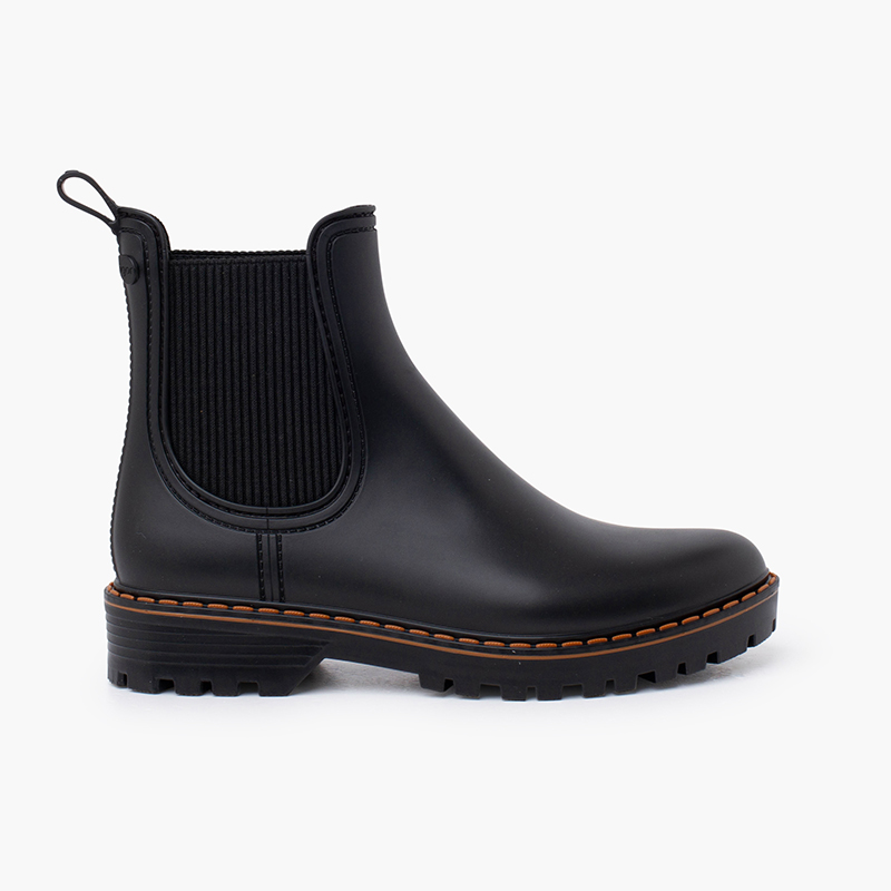 Damen-Gummistiefeletten Track-Sohle tri Schwarz