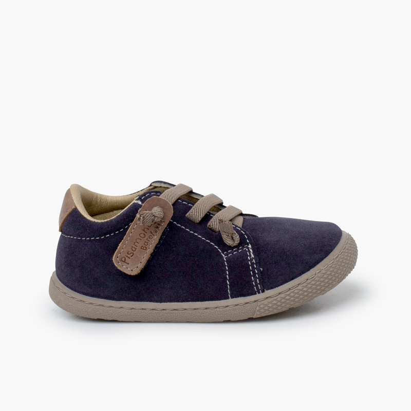 Sneakers Veloursleder barefoot elastische Schnürsenkel Jeansblau