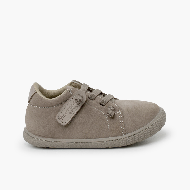 Sneakers Veloursleder barefoot elastische Schnürsenkel Stein