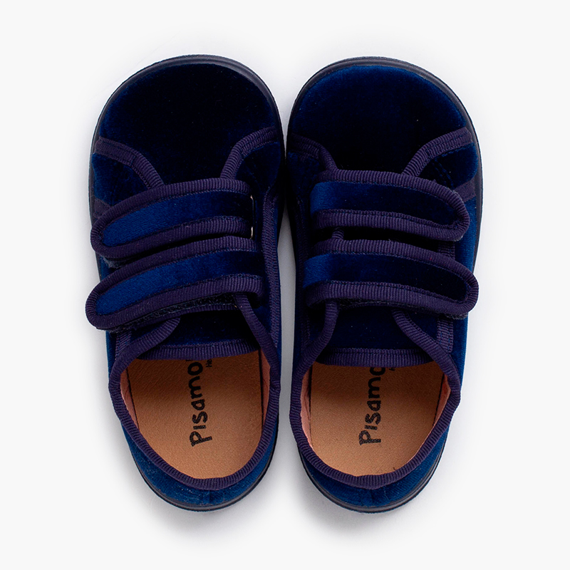 Barfuß-Sneaker Samt doppeltem Klettverschluss Marineblau