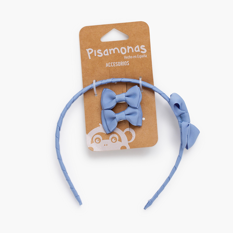 Haar-Set Mädchen Haarreif Schleife und Spangen Französisch Blau